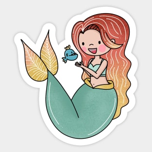 Mermaid with her fish friend Sticker